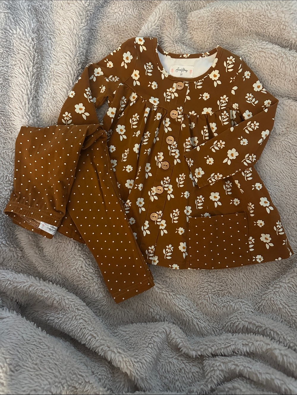 SweetHoney Brown Floral & Polka Dot Set